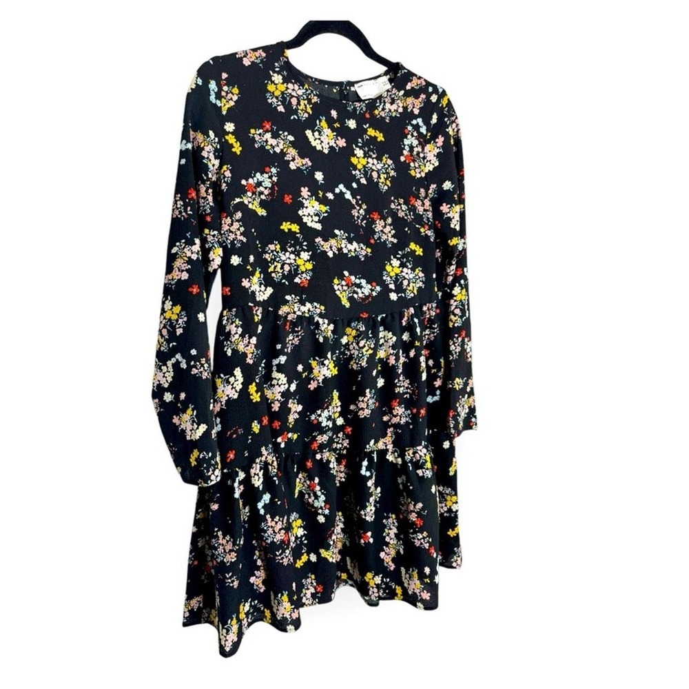 ASOS Design Black Floral Ditsy Tiered Smock Mini Dress Long Sleeve Whimsygoth 4